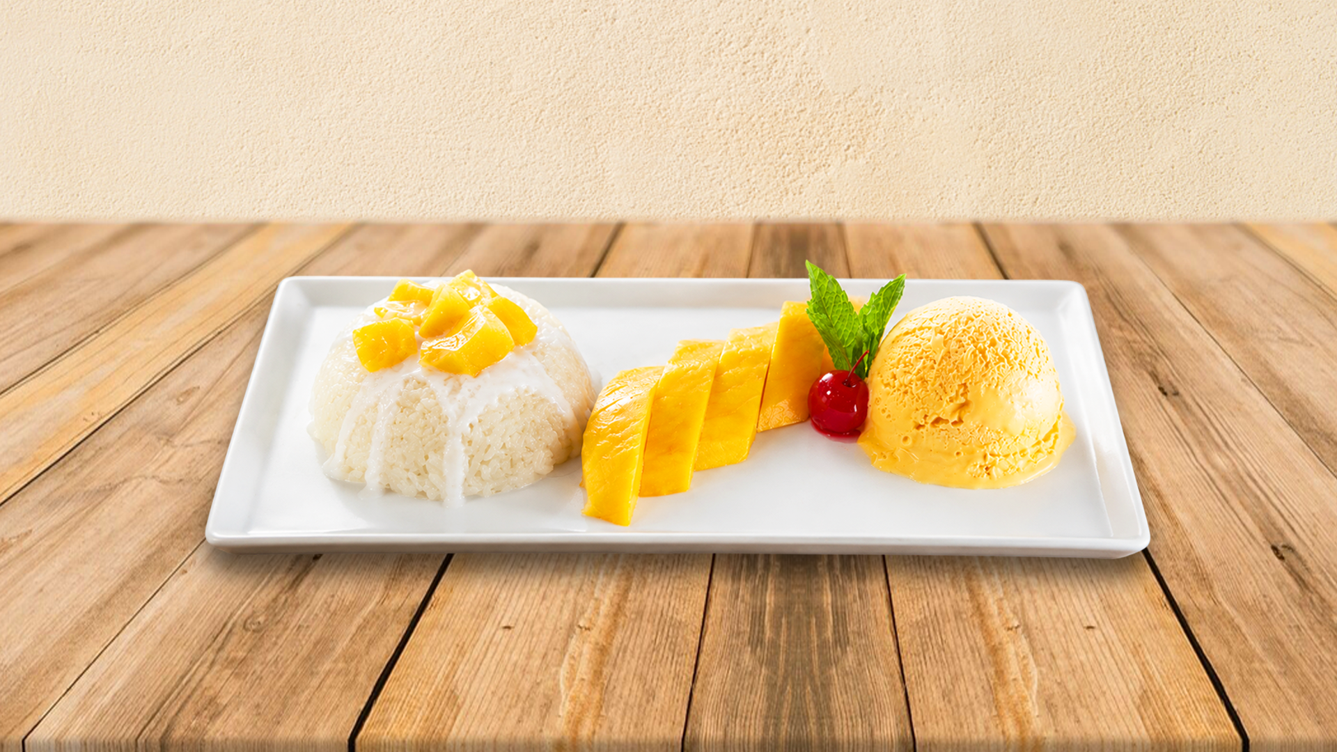 Mango Sticky Rice with Ice Cream